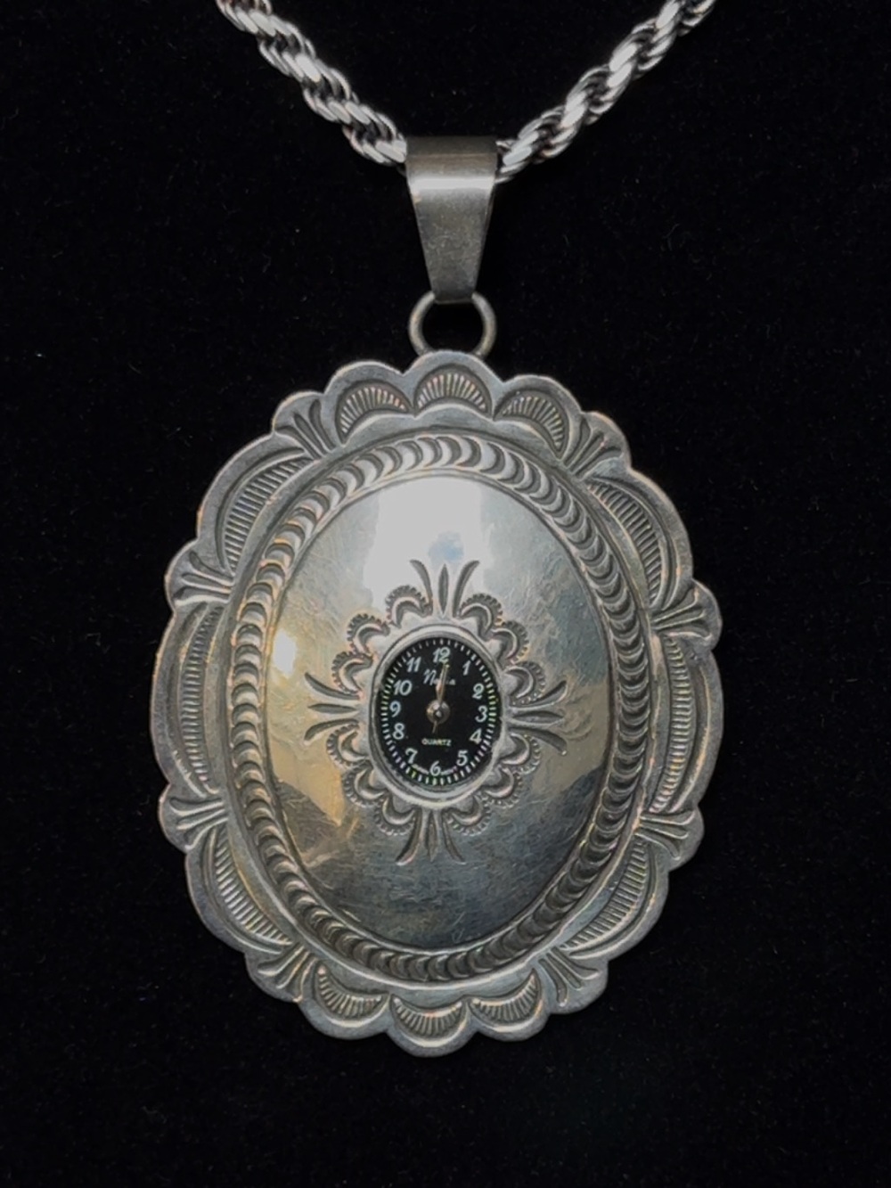 VTG Sterling Silver Native American Concho Watch Necklace